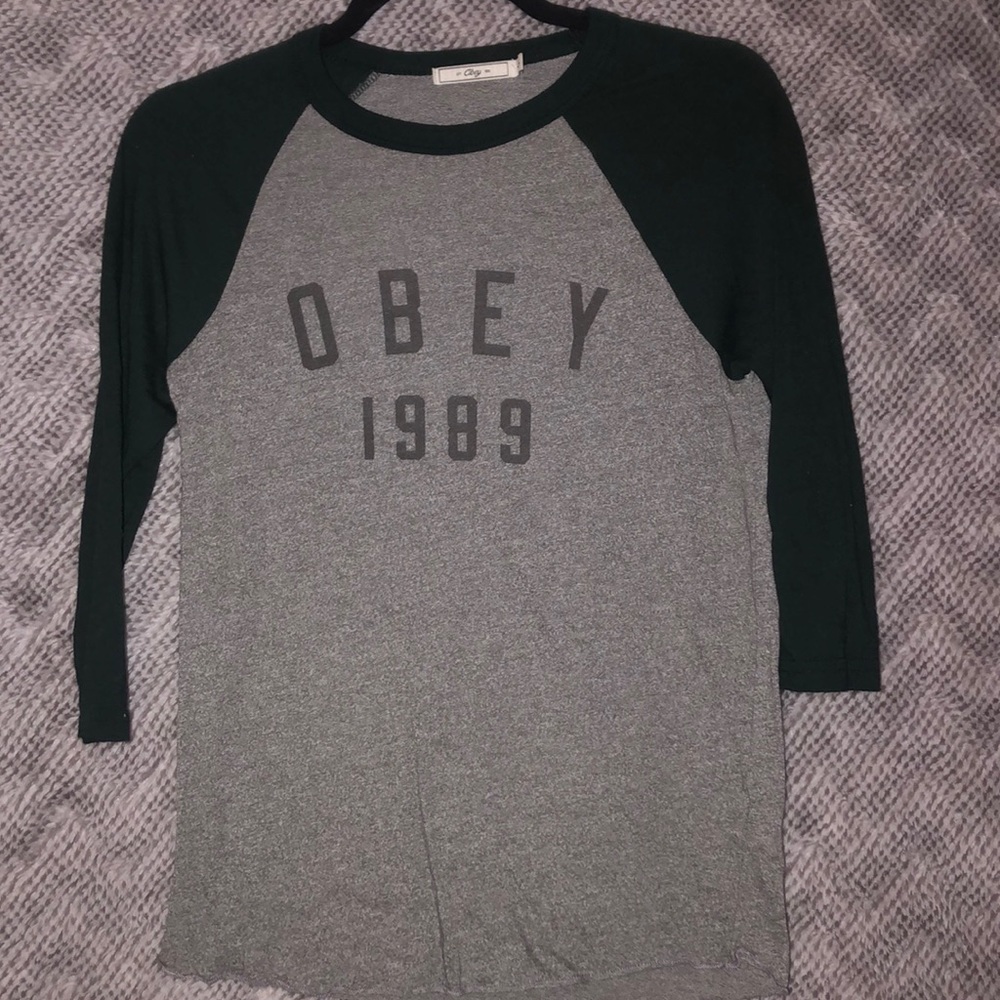 Obey baseball raglan 3/4 sleeve shirt